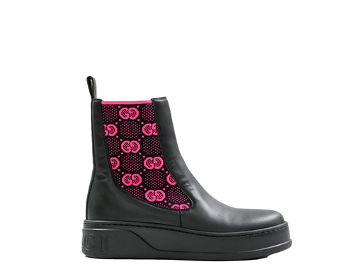 Gucci Women's Black & Fuchsia Logo Boot 718718