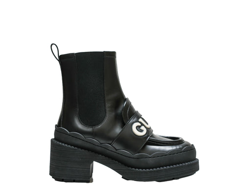 Gucci Women's Black Leather Logo Boot 753334