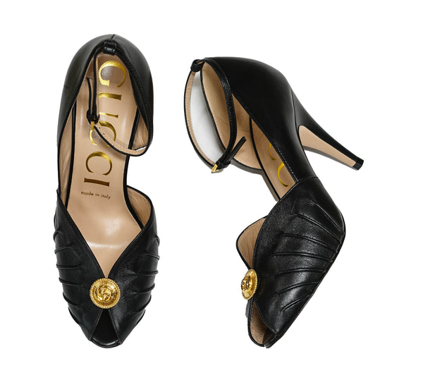 Gucci Women's Black & Gold Disc Open Toe Shoe 727516