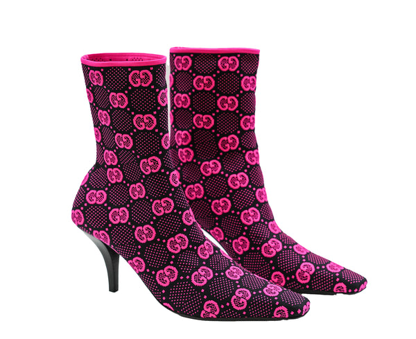 Gucci Women's Black & Pink Jersey Logo Boot 718378 - 37.5 Last Size
