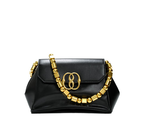 Bally Black & Gold Chain Leather Bag WAM02H
