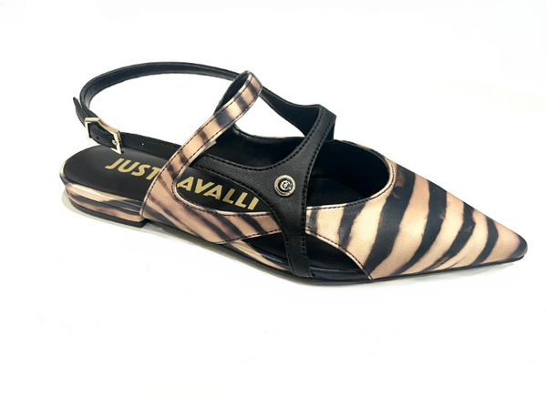 JUST CAVALLI Zebra satin flat shoe  50% OFF