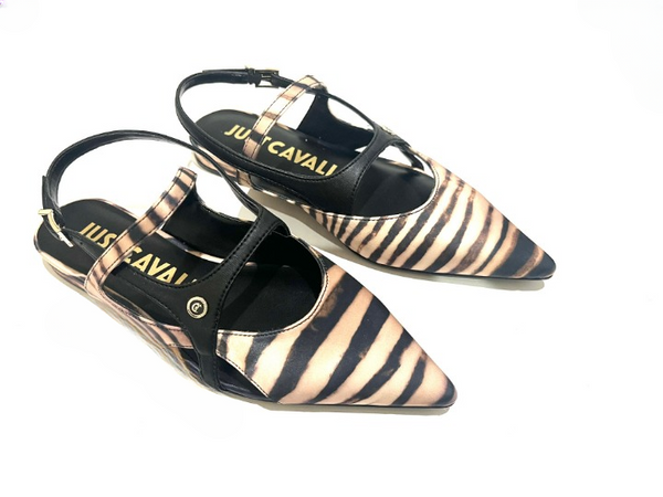 JUST CAVALLI Zebra satin flat shoe  50% OFF