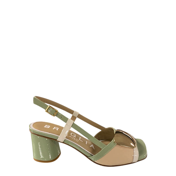 Bruglia  Mint/sand medallion patent slingback 9228