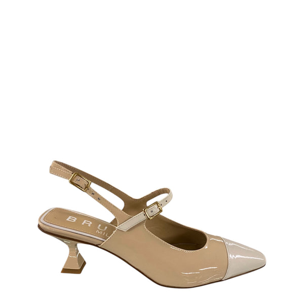 Bruglia Sand/Off white patent slingback  9218-50