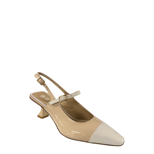 Bruglia Sand/Off white patent slingback  9218-50