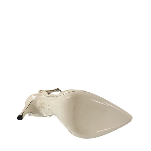 Bruglia White patent high heel with ankle strap shoe