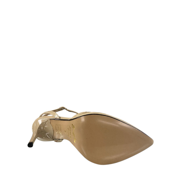 Bruglia Beige Jewel patent high heel with ankle strap shoe