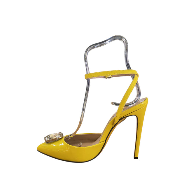 Bruglia Yellow Jewel patent high heel with ankle strap shoe
