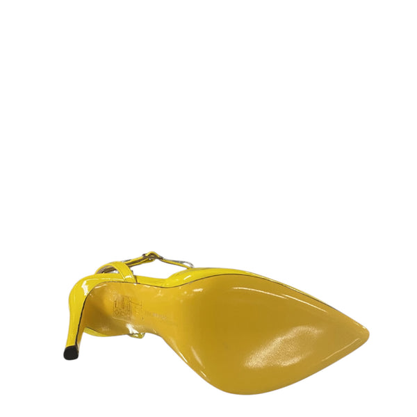 Bruglia Yellow Jewel patent high heel with ankle strap shoe