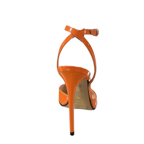 Bruglia Orange patent Jewel high heel with ankle strap shoe