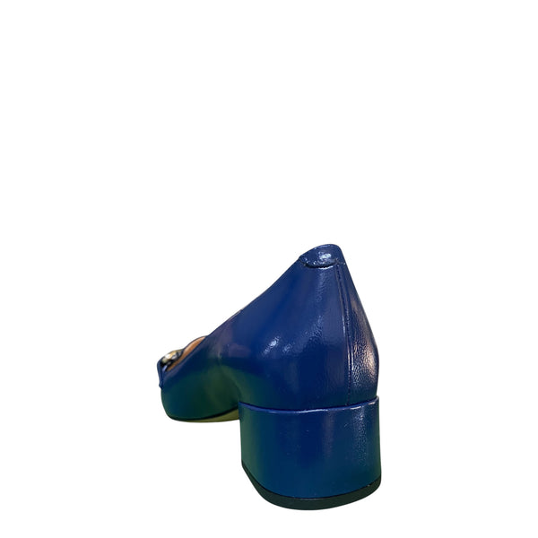 Stefano Stefani Navy verlux leather gold buckle shoe