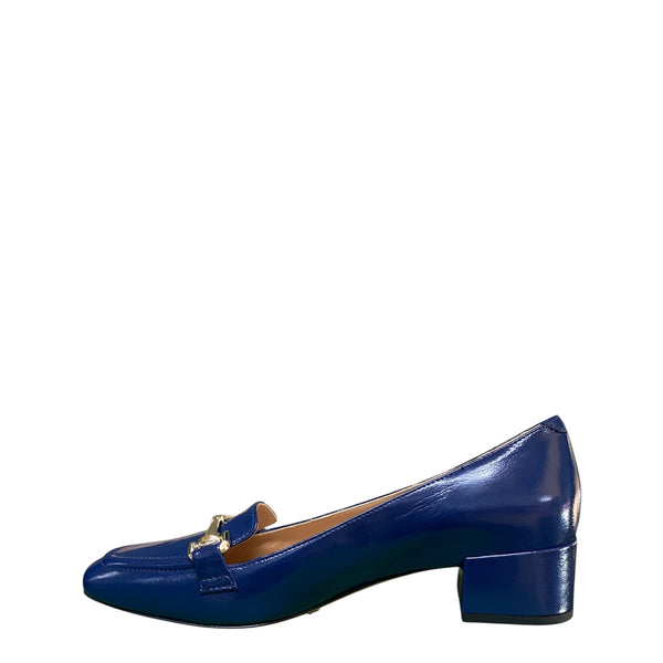 Stefano Stefani Navy verlux leather gold buckle shoe