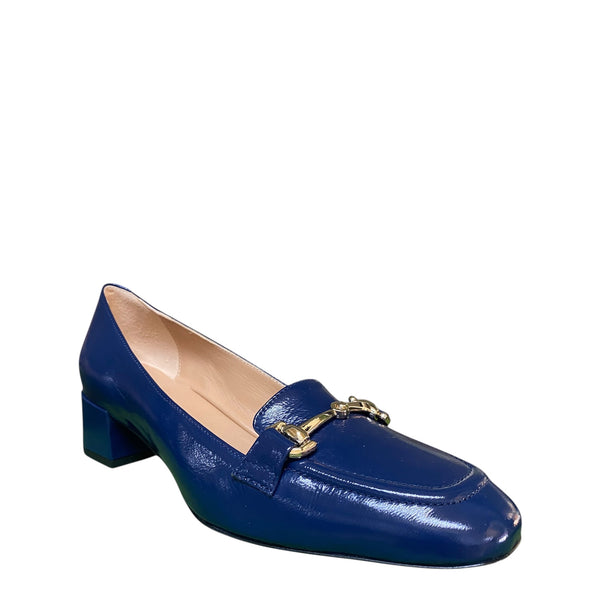Stefano Stefani Navy verlux leather gold buckle shoe