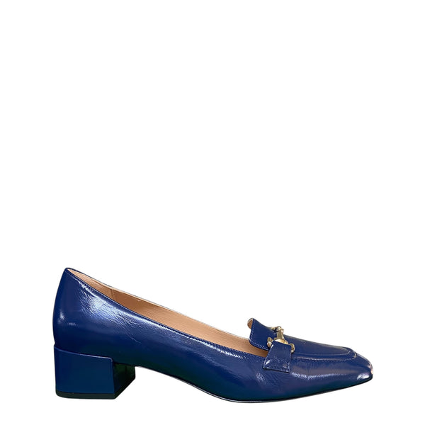 Stefano Stefani Navy verlux leather gold buckle shoe