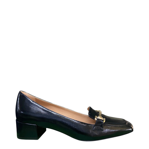 Stefano Stefani patent black gold buckle shoe