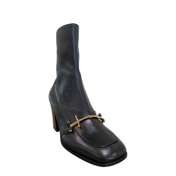 Saint Laurent Black/Gold buckle leather boot