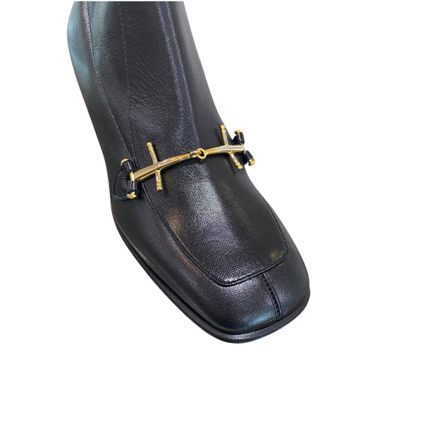 Saint Laurent Black/Gold buckle leather boot