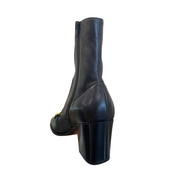 Saint Laurent Black/Gold buckle leather boot