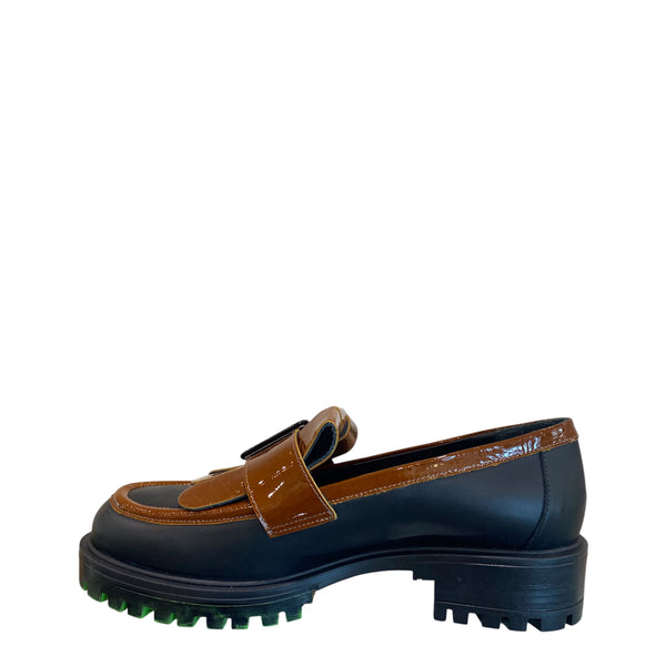 Bruglia Black/Tan buckle leather loafer 9108