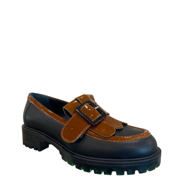 Bruglia Black/Tan buckle leather loafer 9108