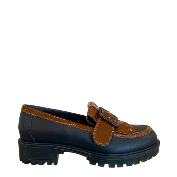 Bruglia Black/Tan buckle leather loafer 9108
