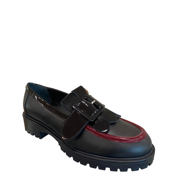 Bruglia buckle leather loafer Black/Bordo 9108