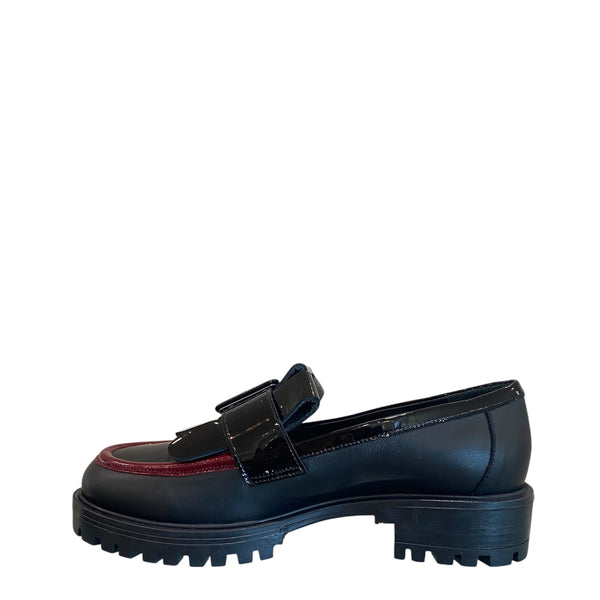 Bruglia buckle leather loafer Black/Bordo 9108