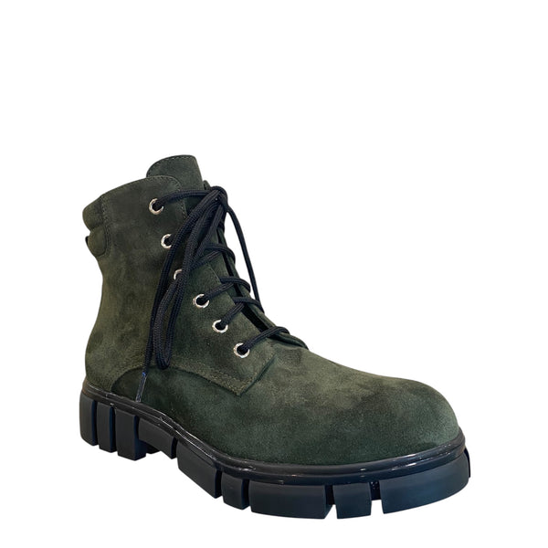 Bruglia Green suede combat laceup boot 6524