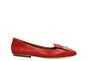 Love Bruglia Women’s Red Leather Fringe Flat Shoe 6930