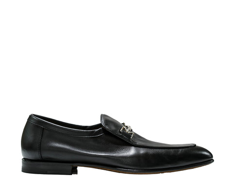 Moreschi Men's Black Leather Logo Loafer 44381