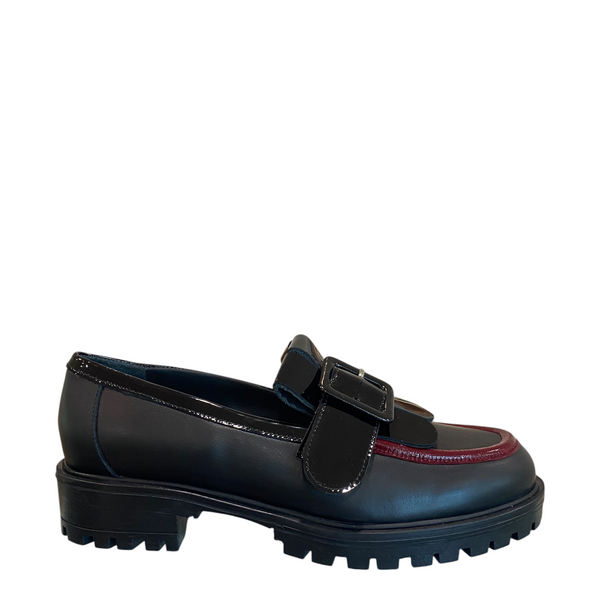Bruglia buckle leather loafer Black/Bordo 9108