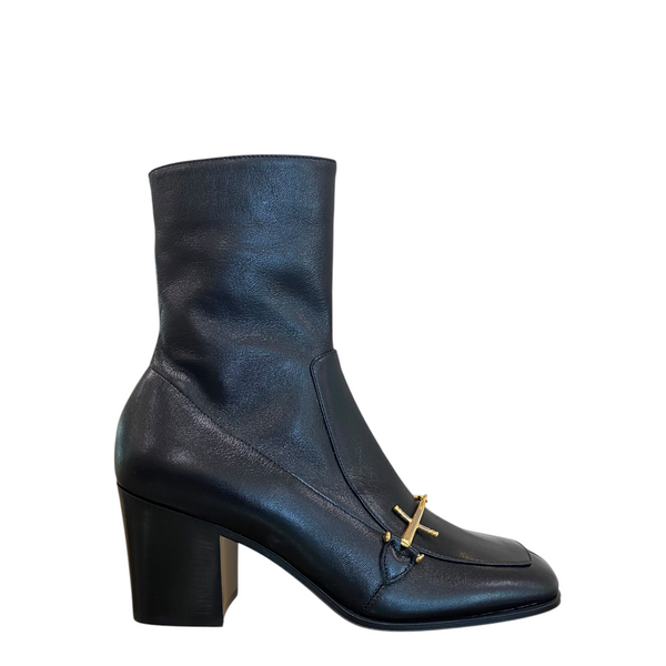 Saint Laurent Black/Gold buckle leather boot