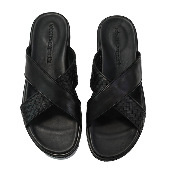 Roberto Serpentini Men's Black Cross Sandals MT1700 40% OFF