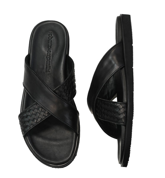 Roberto Serpentini Men's Black Cross Sandals MT1700 40% OFF