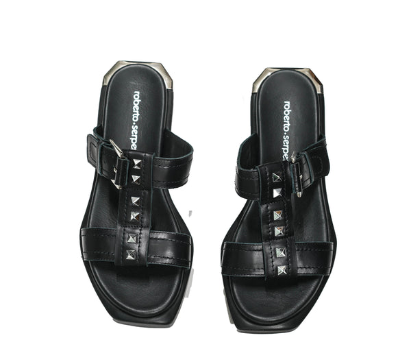 Roberto Serpentini Women's Black Leather Sandal 17501