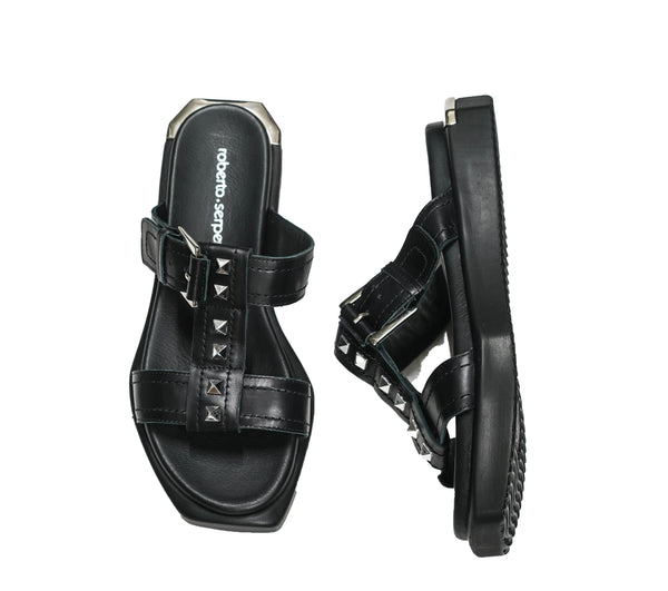 Roberto Serpentini Women's Black Leather Sandal 17501
