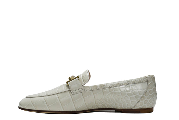 Tod's Women's White Leather Buckle Moccasin 79A0Z370