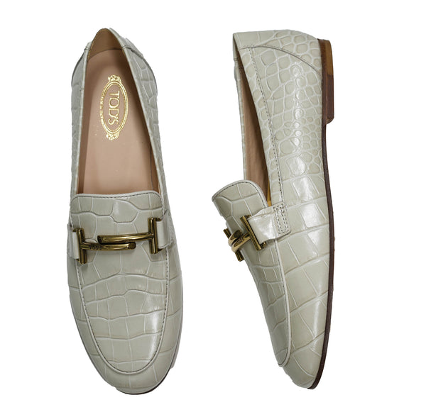 Tod's Women's White Leather Buckle Moccasin 79A0Z370