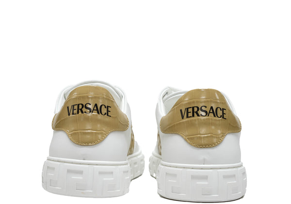 Versace Women's White & Sand Leather Sneaker 1013568