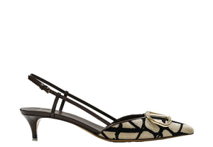 Valentino Garavani Women's Black V Logo Fabric Slingback EBH
