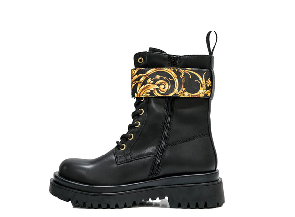 Versace Jeans Women's Black & Gold Printed Lace Up Boot 73VAS64 - 40% OFF