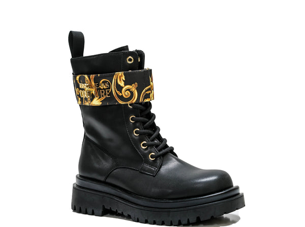 Versace Jeans Women's Black & Gold Printed Lace Up Boot 73VAS64 - 40% OFF