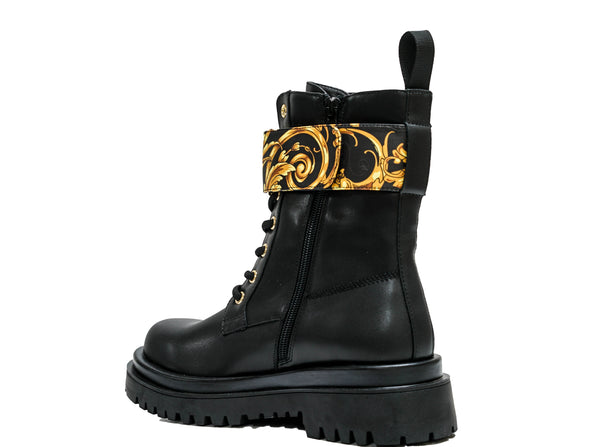 Versace Jeans Women's Black & Gold Printed Lace Up Boot 73VAS64 - 40% OFF