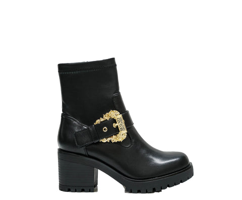 Versace Jeans Women's Black With Gold Buckle Boot 71VAS92