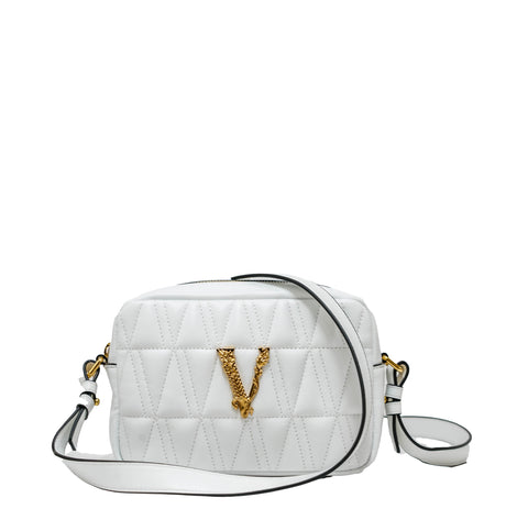 Versace White & Gold Quilted Leather Bag Camera Bag 1012802 30% OFF