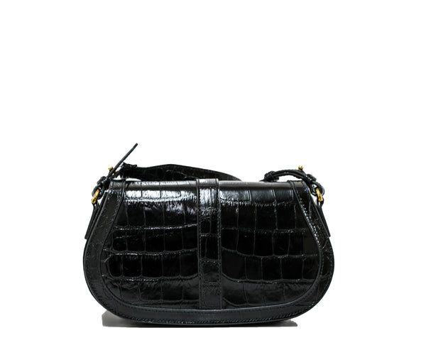 Versace Black & Gold Embossed Croc Leather Bag 1007128 30% OFF