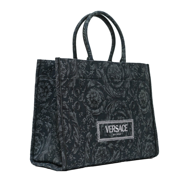 Versace Black & Gold Extra Large Embroidery Jacquard Barocco Tote Bag 1013152 20% OFF