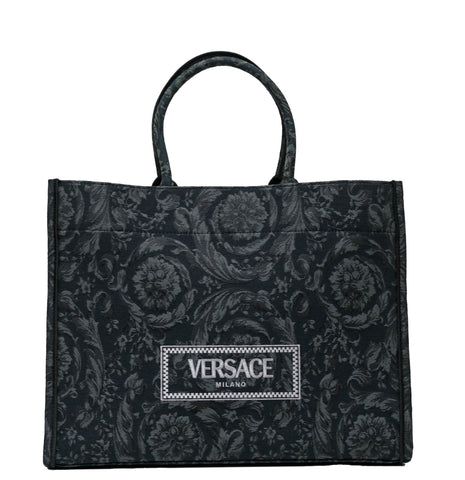 Versace Black & Gold Extra Large Embroidery Jacquard Barocco Tote Bag 1013152 30% OFF