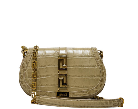 Versace Sand & Gold Embossed Croc Leather Bag 1007128 30% off